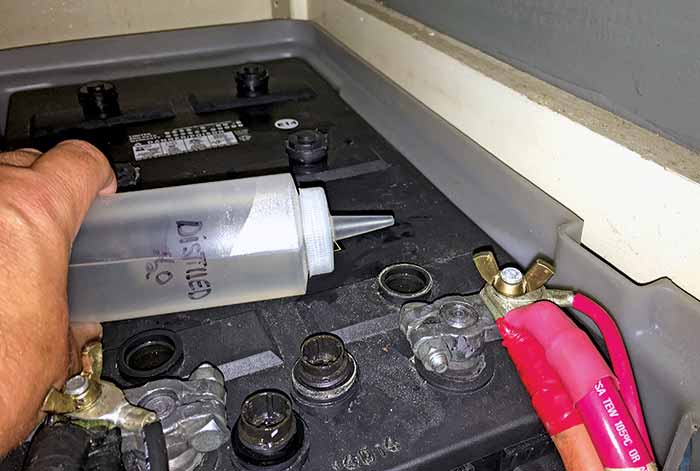 Electrolyte levels topped off with distilled water