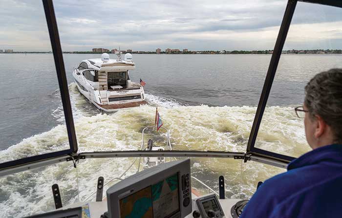 Passed by a boat making a wake