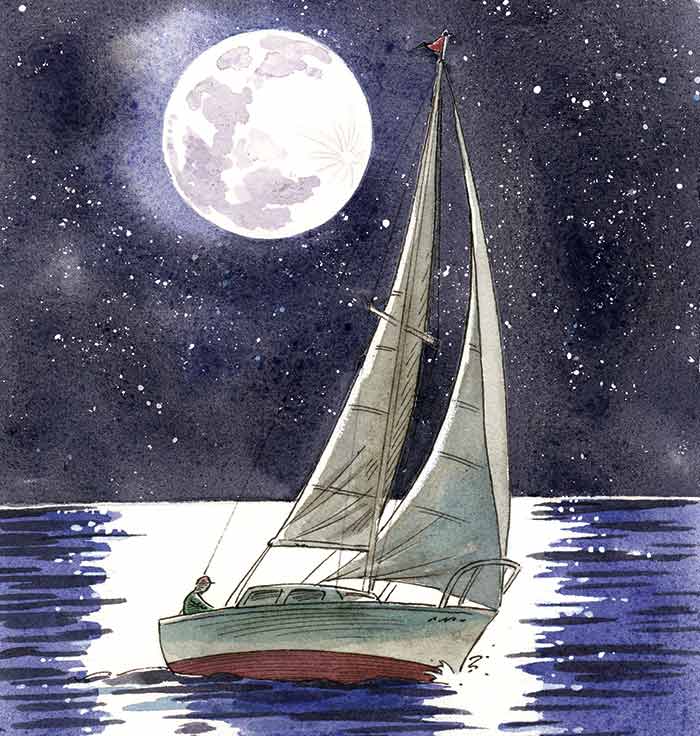 Sailing into the moonlight illustration
