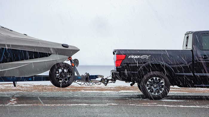 Towing boat in bad weather
