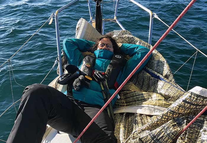 Sarah Scott takes a break from bow